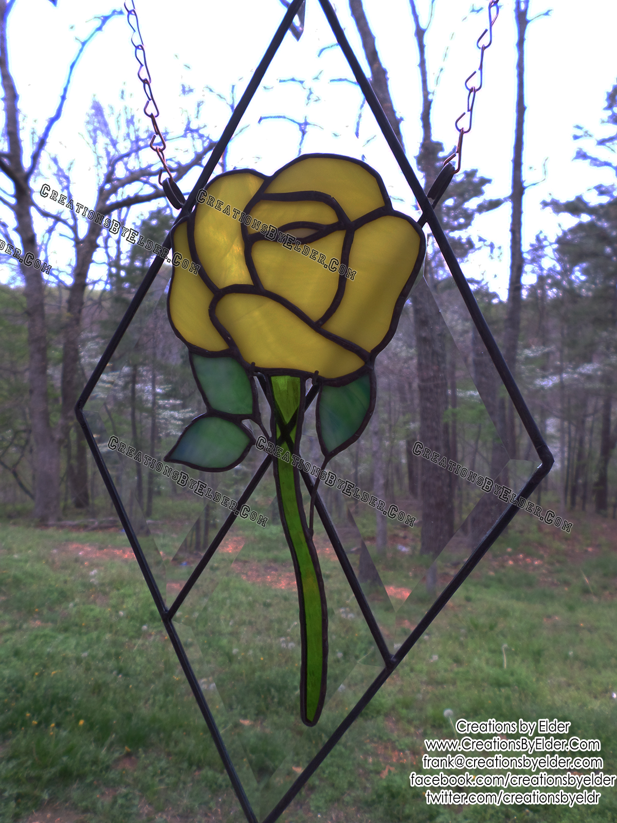sg stained glass suncatcher yellow rose on bevels art glass arkansas oklahoma nwa northwest neo northeast
