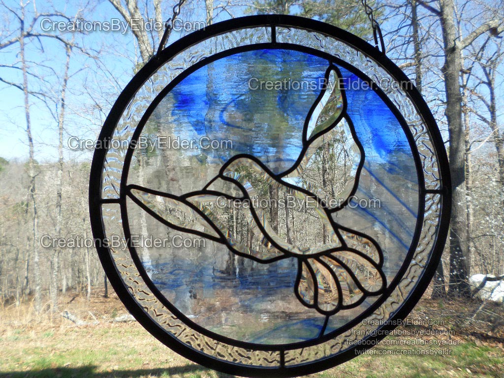 dove stained leaded glass memorial panel