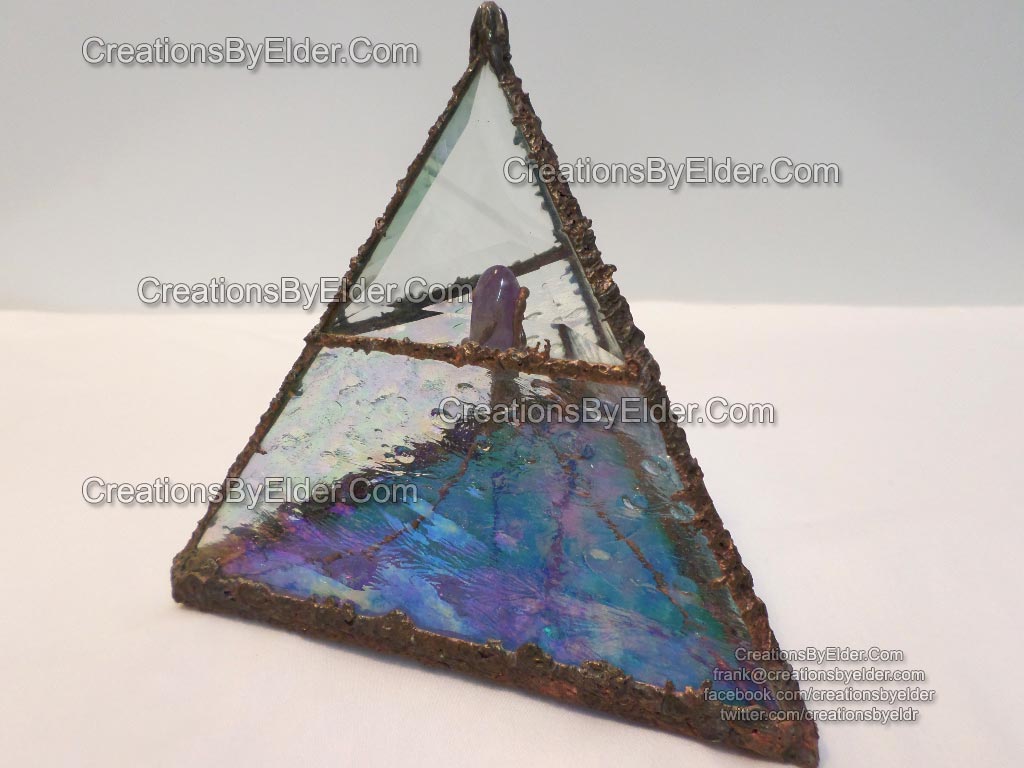 pyramid sculpture glass art arkansas quartz amethyst polished iridized healing